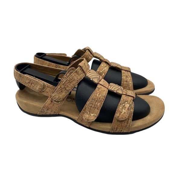Vionic Amber 44 Sandals Orthaheel Ankle Strap Gold Comfort Cork Womens Size 7 - Picture 1 of 9